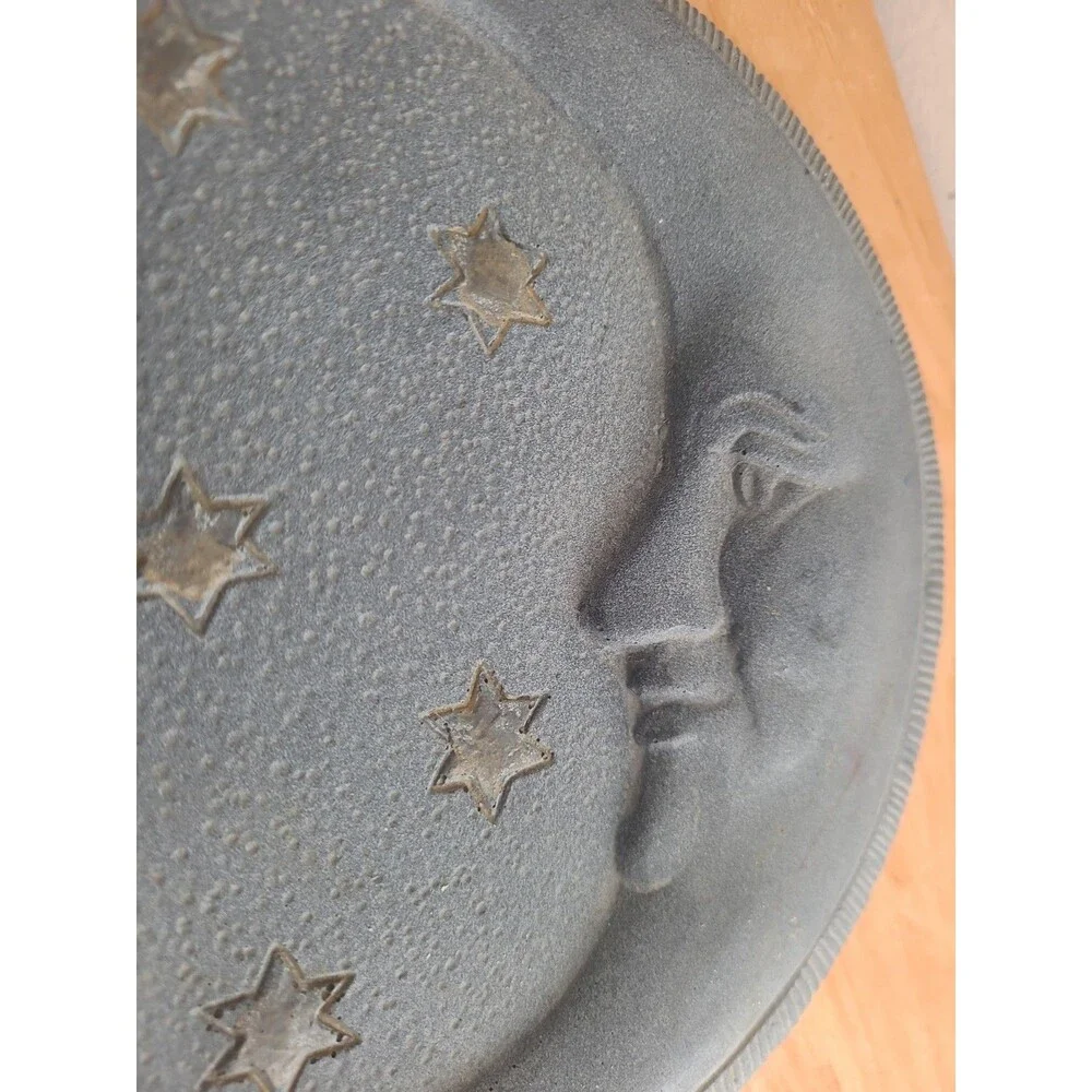 Celestial Moon and Stars Hanging Wall Decor Plaque Gray Plaster 7